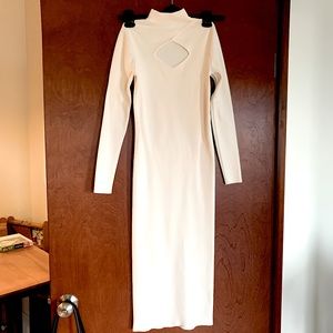NWOT Long tight off-white dress with keyhole neck